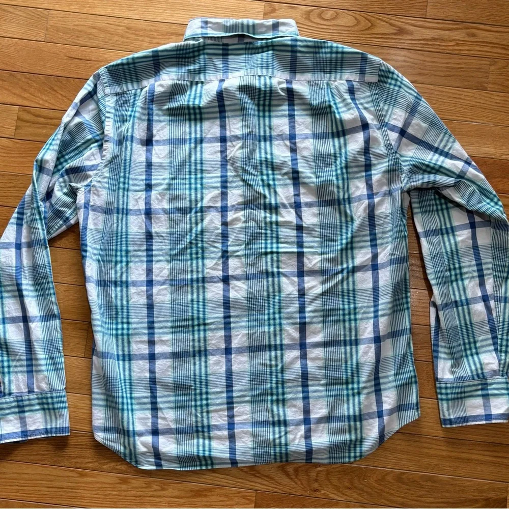 J.Crew Men's Plaid Long Sleeve Button-Up Shirt Flex‎ Slim Untucked Blue Green L